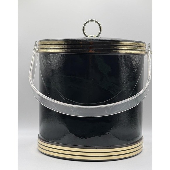 Other - Vintage MCM Barware Green Marble Look Ice Bucket w Lid Lucite Handle Gold ~8"